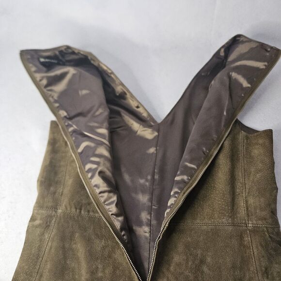BLANKNYC sz M Olive Green Leather Vneck Sleeveless Sheath Dress Lined - Picture 8 of 8